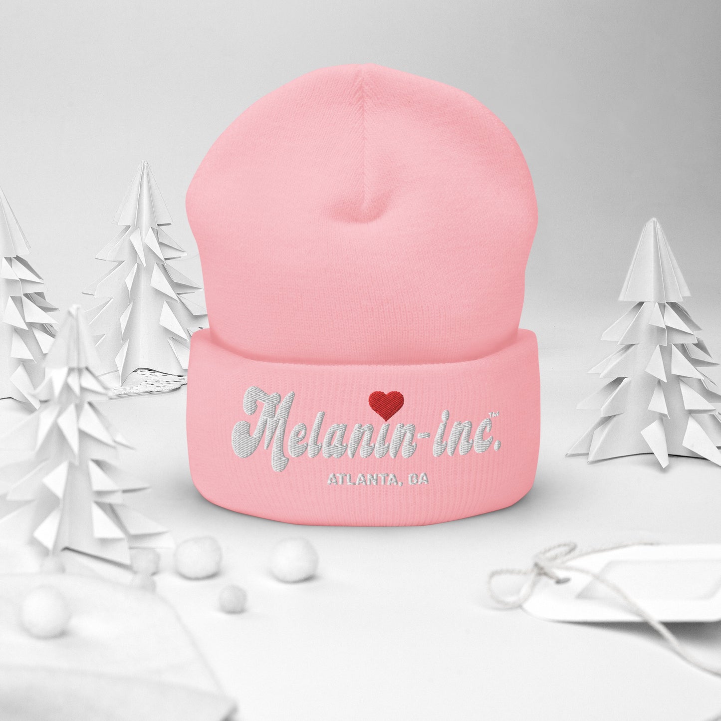 Melanin-inc. Atlanta, GA - Embroidered Cuffed Beanie (Red Heart) Cuffed Beanie