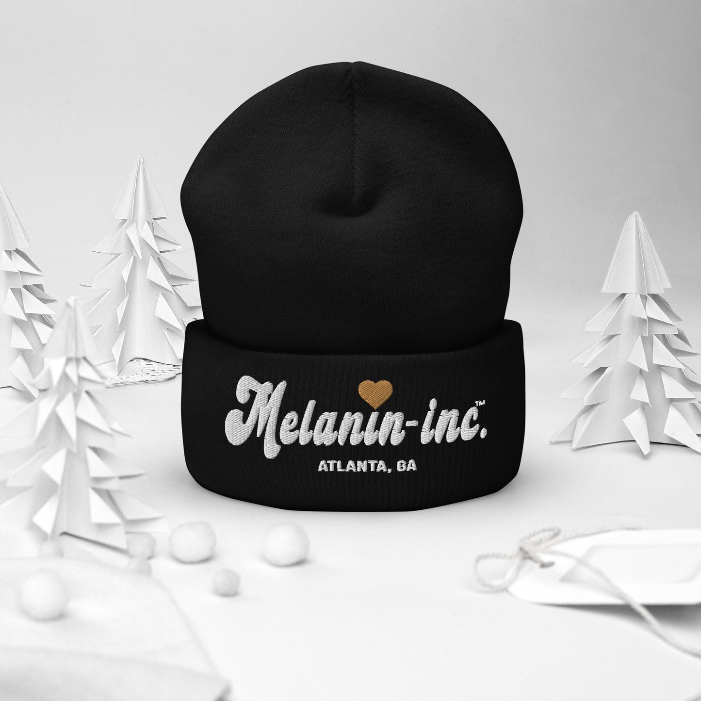 Melanin-inc. Atlanta, GA - Embroidered Cuffed Beanie (Ebony Heart)