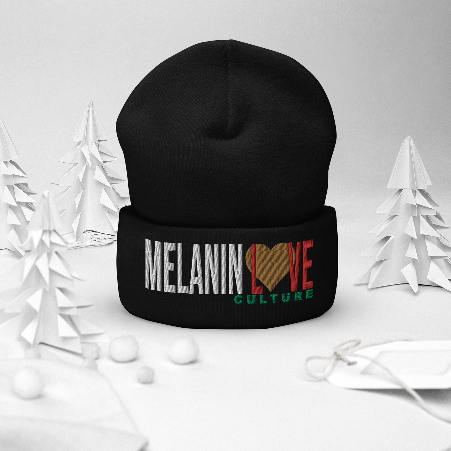 Melanin Love Culture (Ebony Heart) - Embroidered Cuffed Beanie