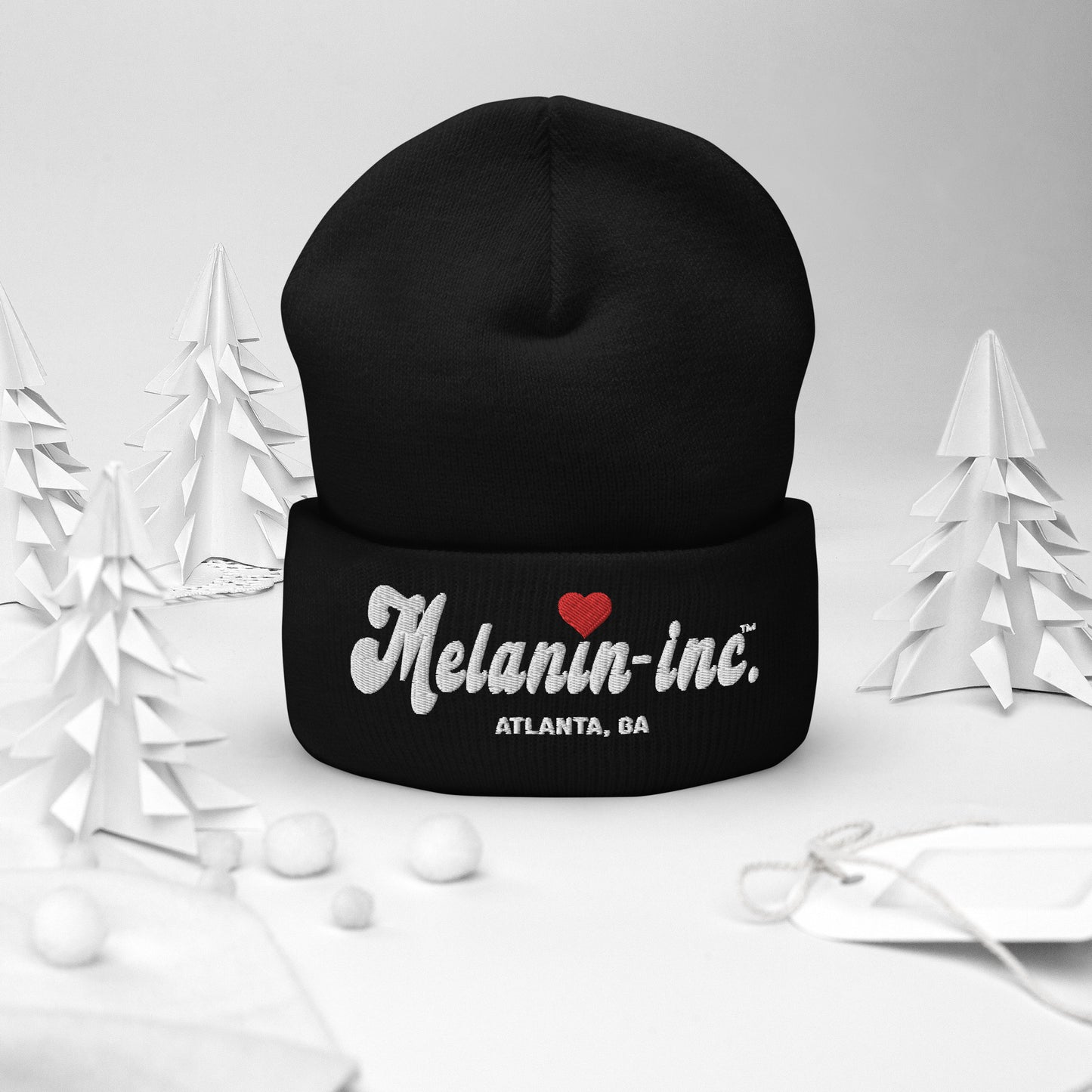 Melanin-inc. Atlanta, GA - Embroidered Cuffed Beanie (Red Heart) Cuffed Beanie