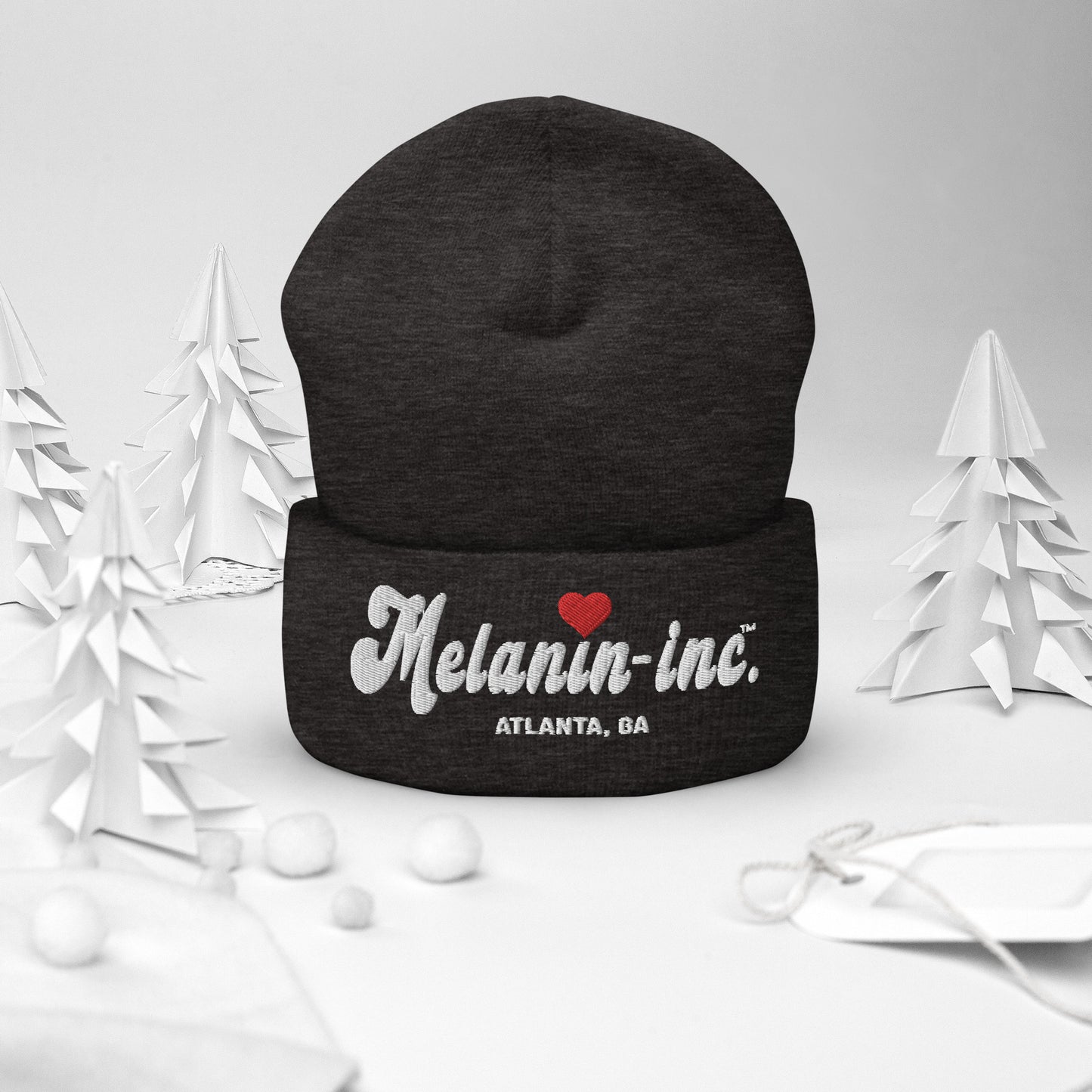 Melanin-inc. Atlanta, GA - Embroidered Cuffed Beanie (Red Heart) Cuffed Beanie