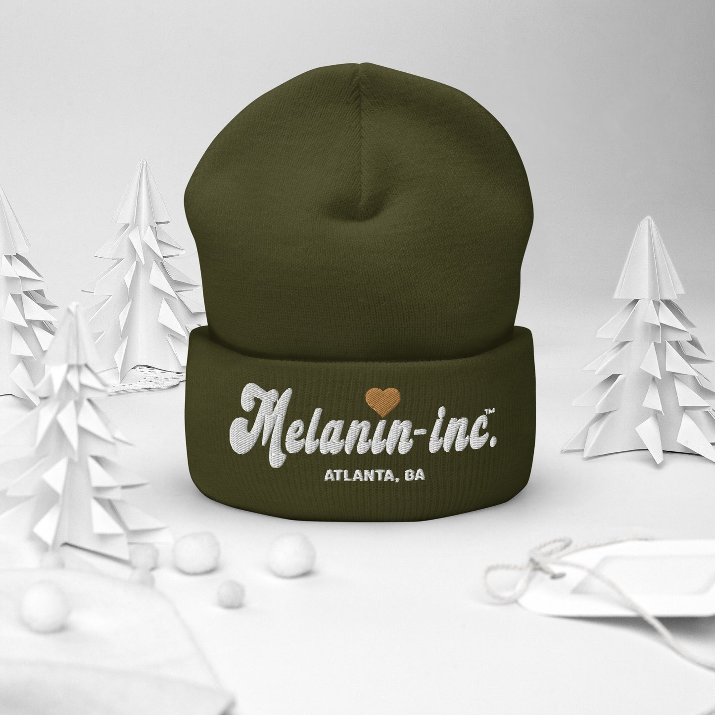 Melanin-inc. Atlanta, GA - Embroidered Cuffed Beanie (Ebony Heart)