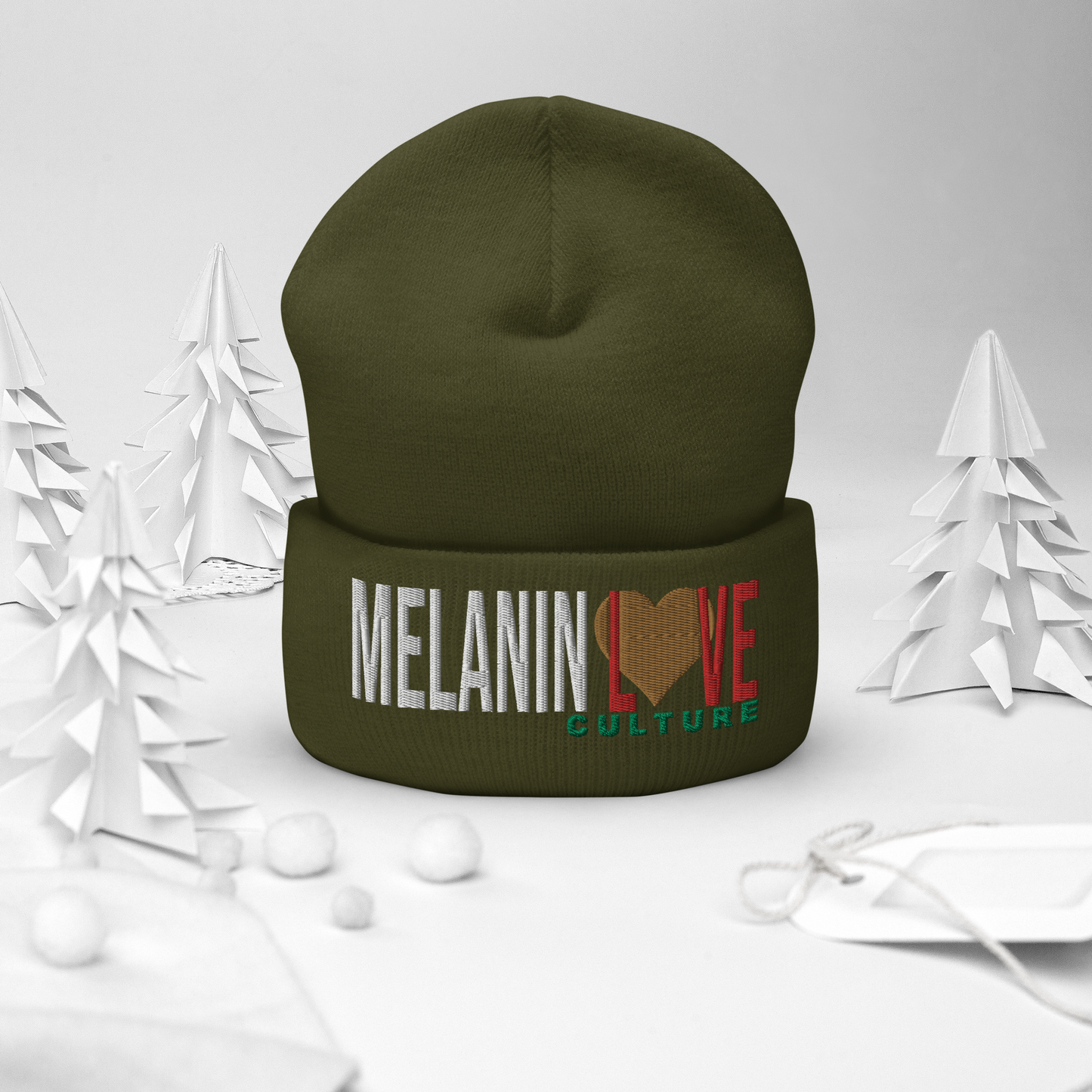 Melanin Love Culture (Ebony Heart) - Embroidered Cuffed Beanie