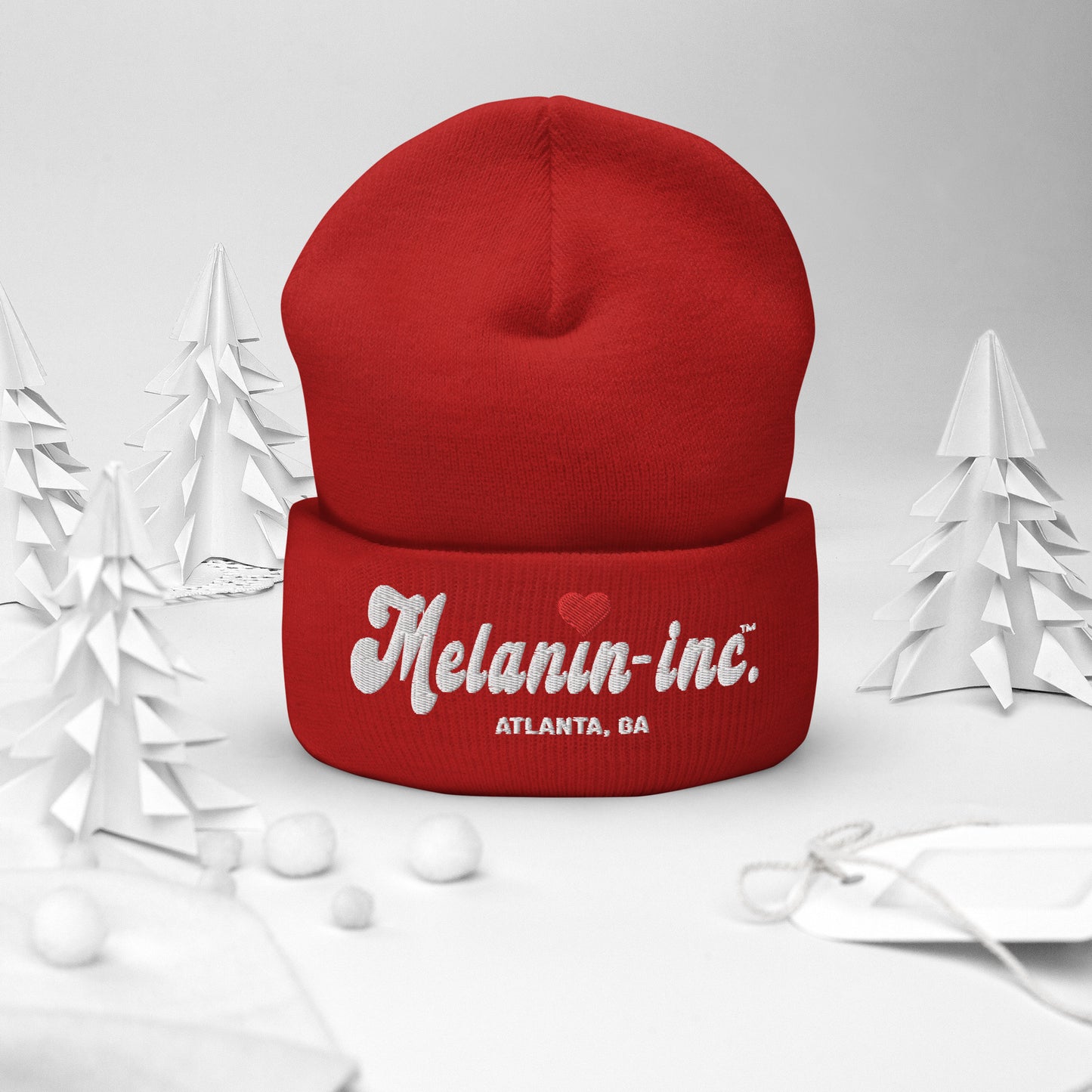 Melanin-inc. Atlanta, GA - Embroidered Cuffed Beanie (Red Heart) Cuffed Beanie