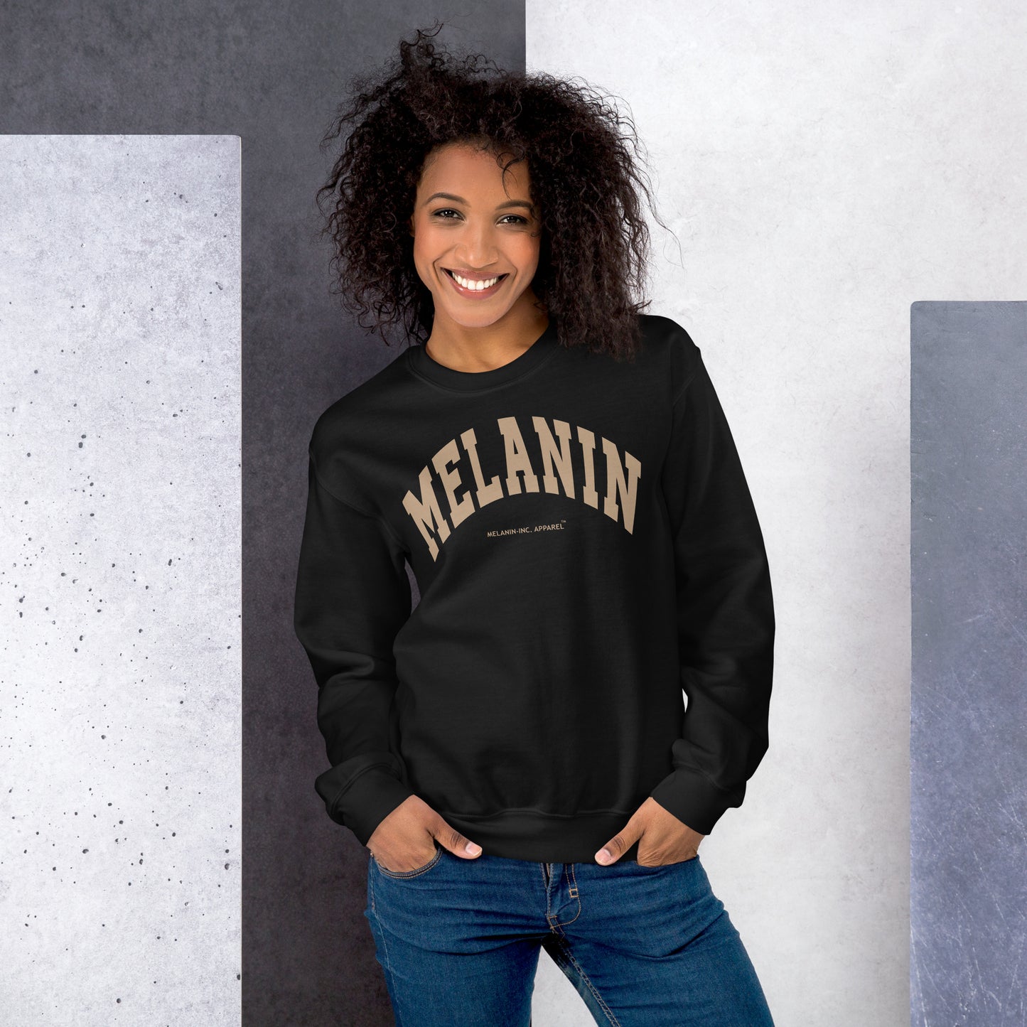 MELANIN - DTG (Light Brown) University Letters - Unisex Crewneck Sweatshirt