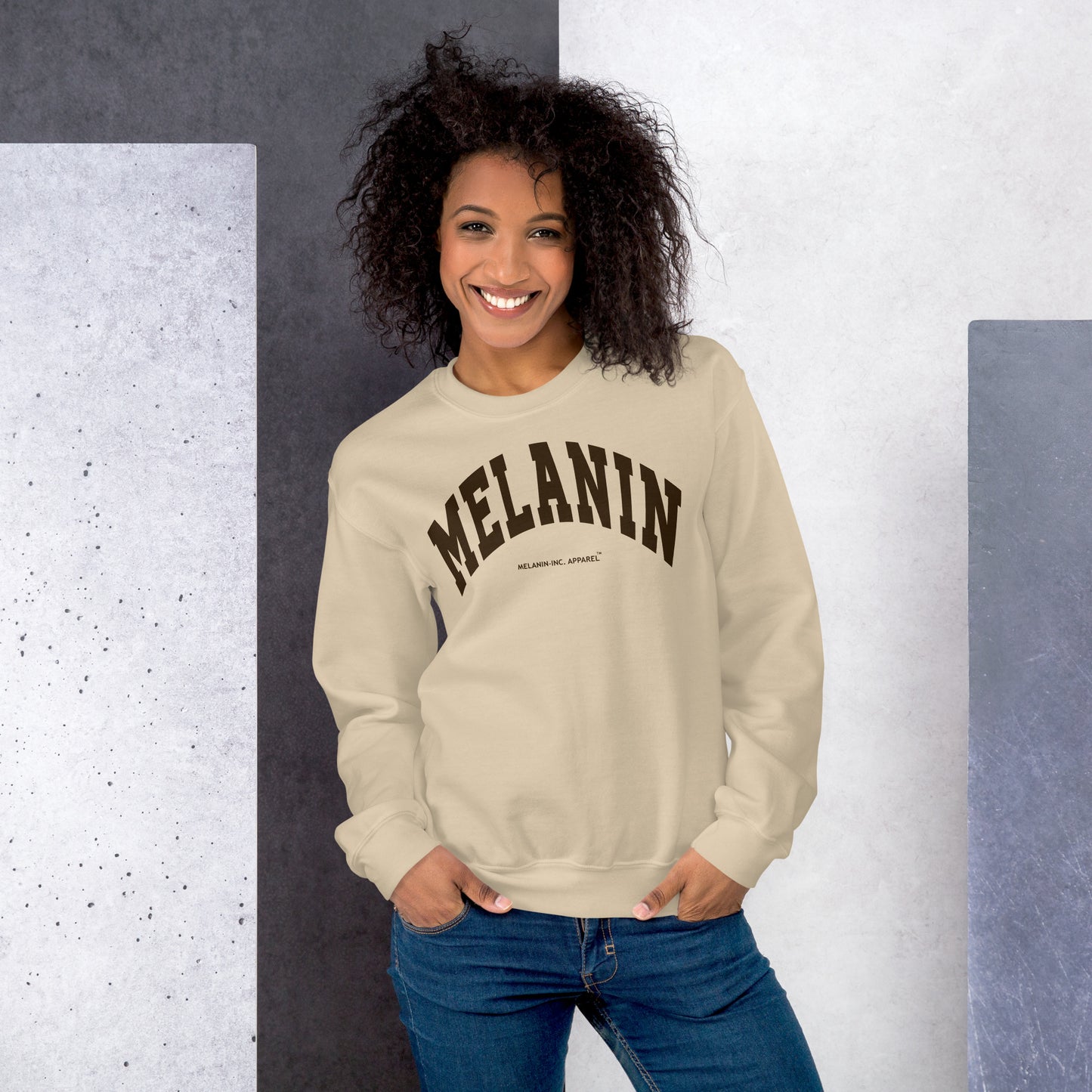 MELANIN - (DTG) Dark Chocolate University Letters - Unisex Crewneck Sweatshirt