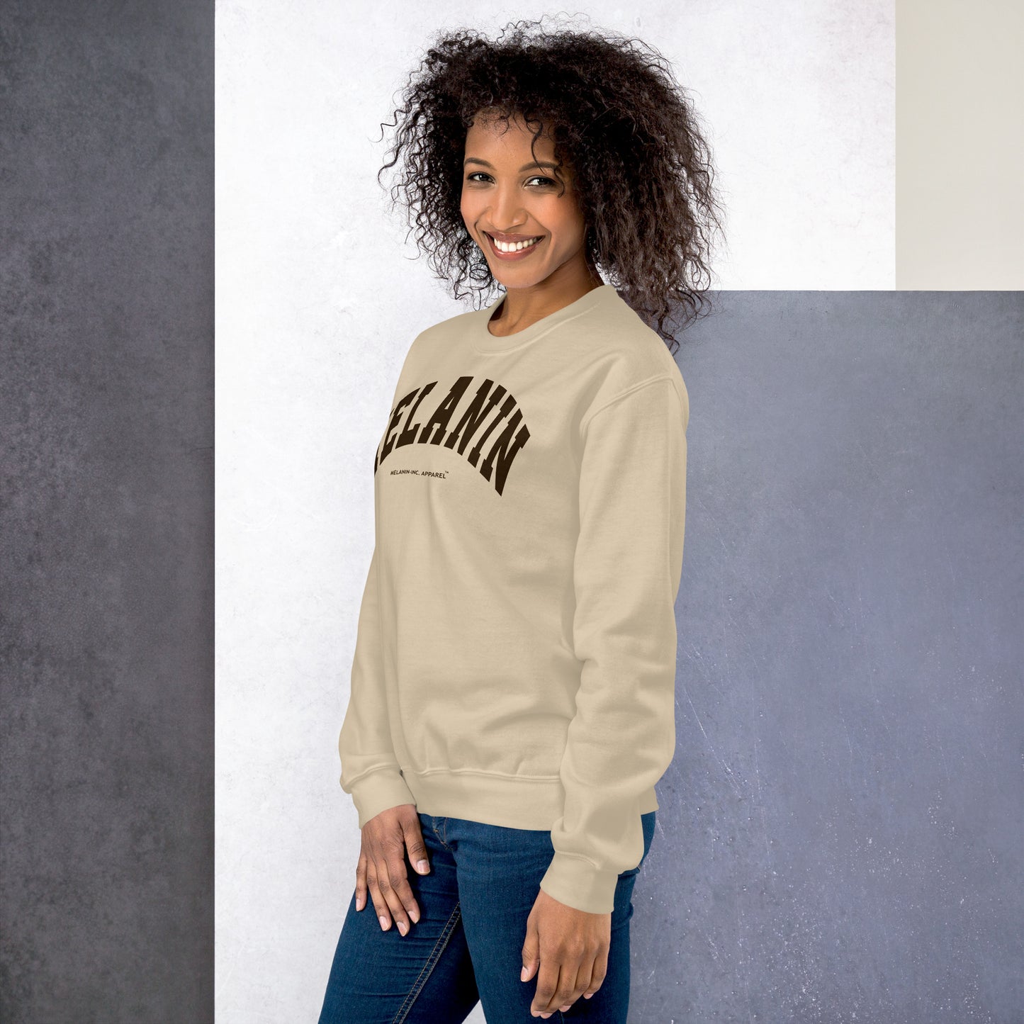 MELANIN - DTG (Dark Brown) University Letters - Unisex Crewneck Sweatshirt