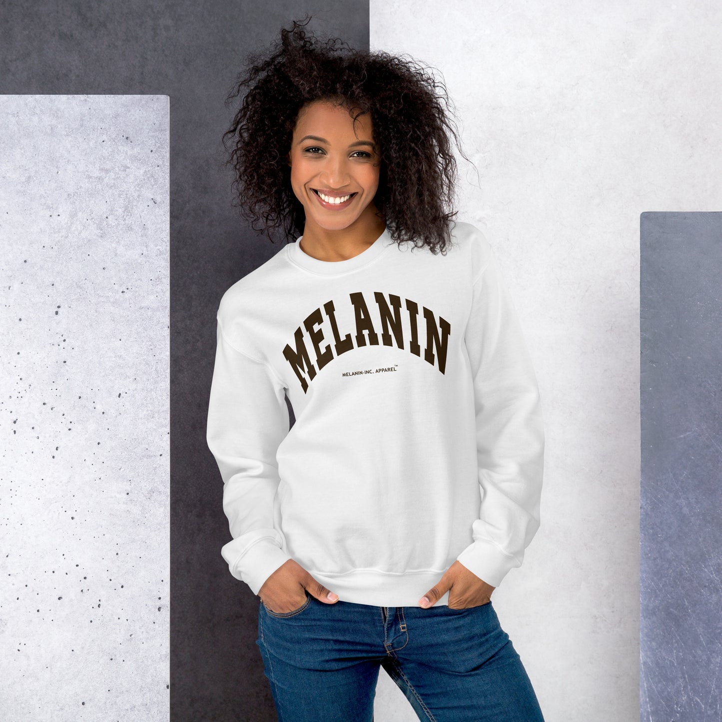 MELANIN - (DTG) Dark Chocolate University Letters - Unisex Crewneck Sweatshirt