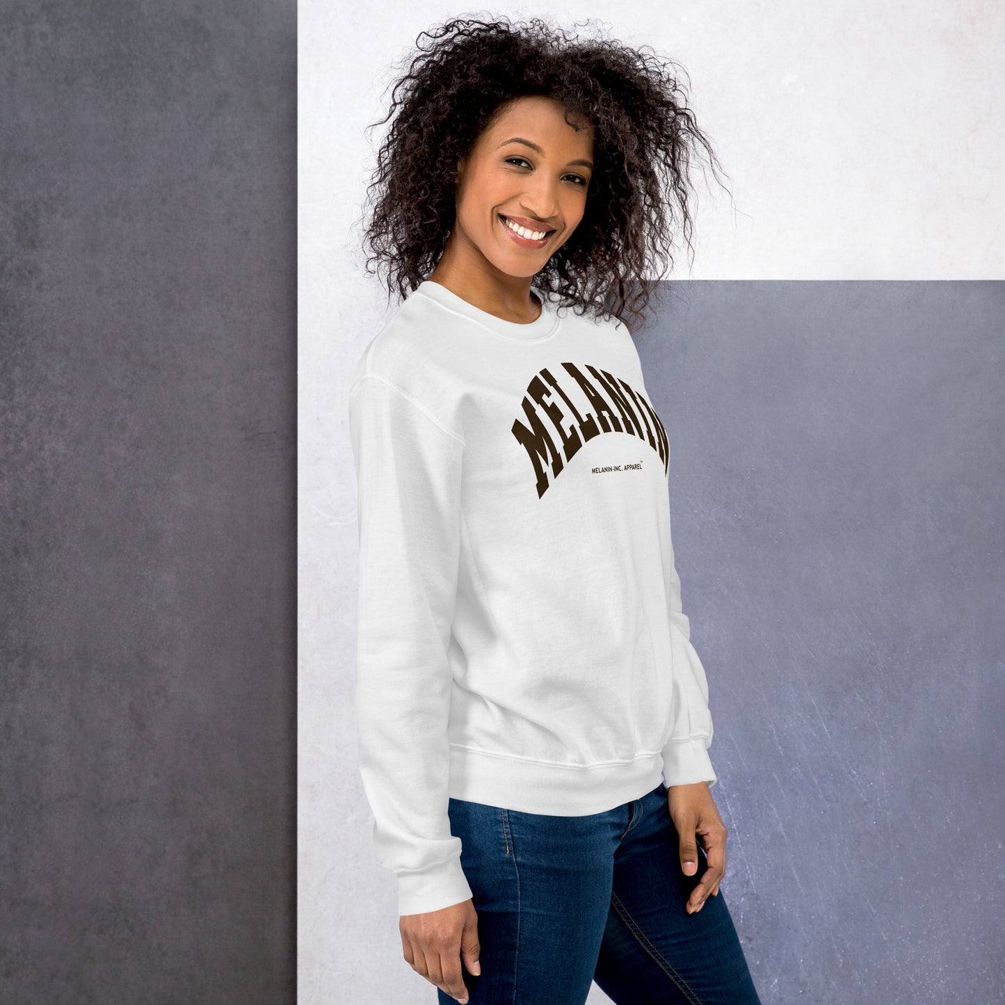 MELANIN - DTG (Dark Brown) University Letters - Unisex Crewneck Sweatshirt