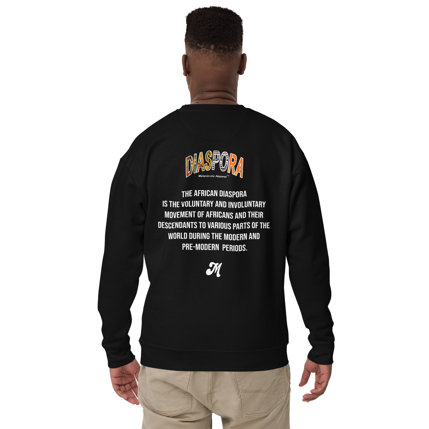 DIASPORA (front & back ) - Embroidered (front) DTG (back) Unisex Premium Crewneck Sweatshirt