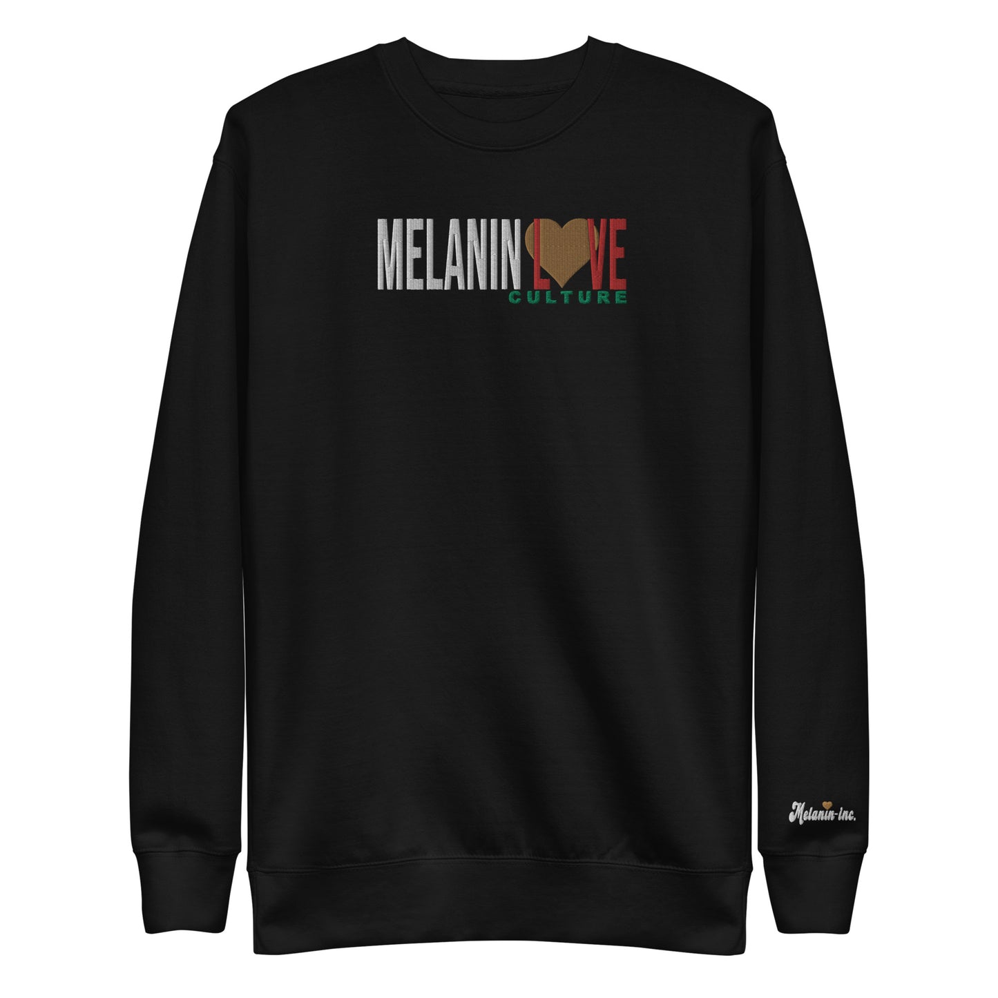 Melanin Love Culture (Ebony Heart) Embroidered - Center Chest Unisex Premium Crewneck Sweatshirts