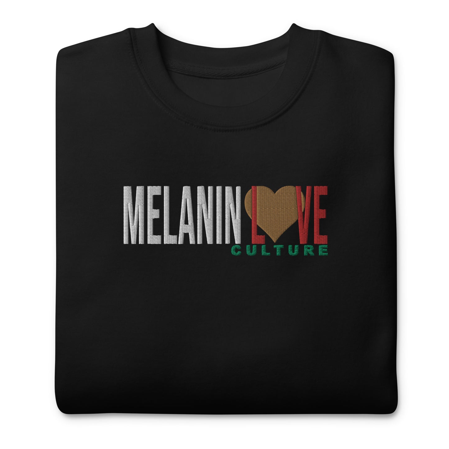 Melanin Love Culture (Ebony Heart) Embroidered - Center Chest Unisex Premium Crewneck Sweatshirts