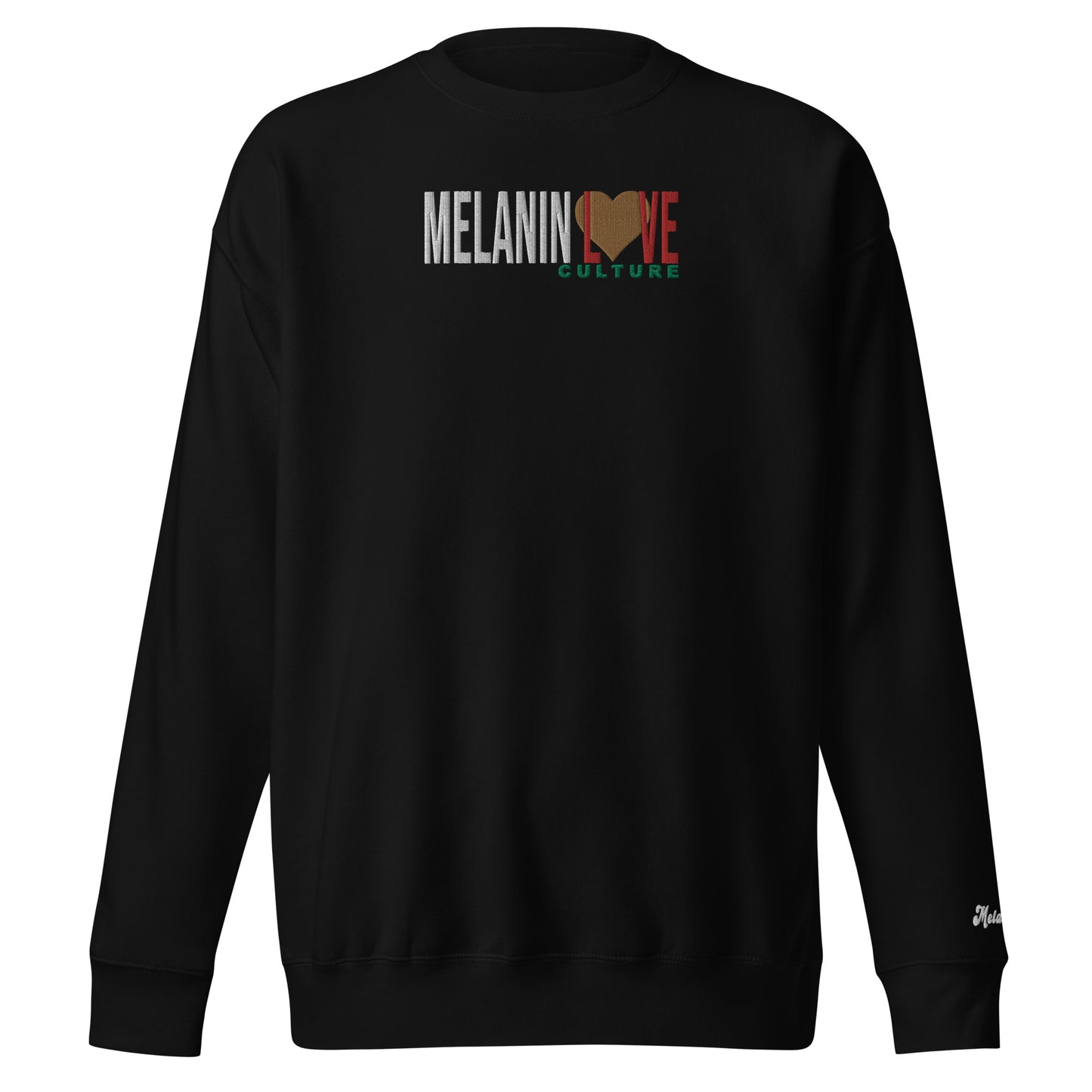 Melanin Love Culture (Ebony Heart) Embroidered - Center Chest Unisex Premium Crewneck Sweatshirts