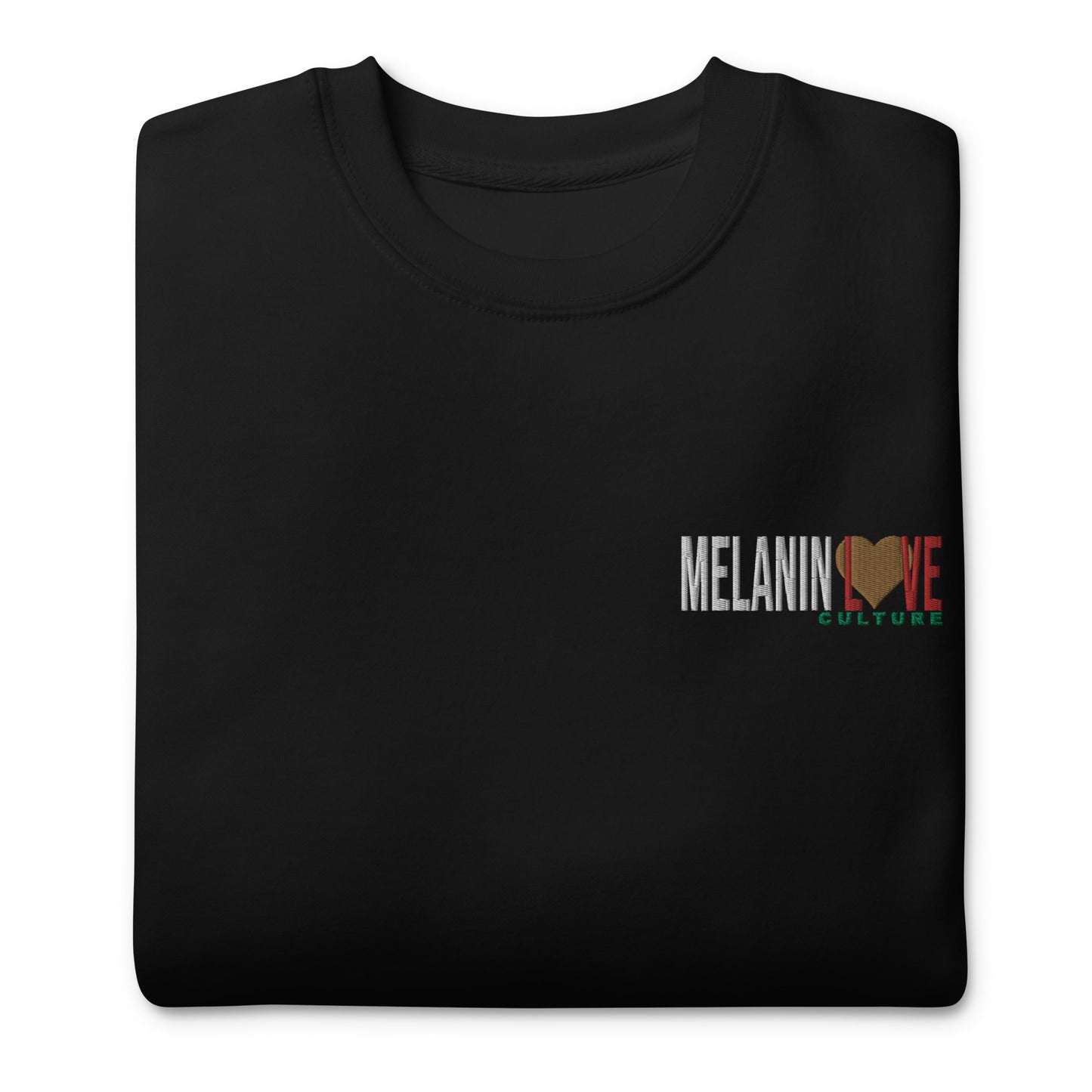 Melanin Love Culture (Ebony Heart) Embroidered - Left Chest Unisex Premium Crewneck Sweatshirt