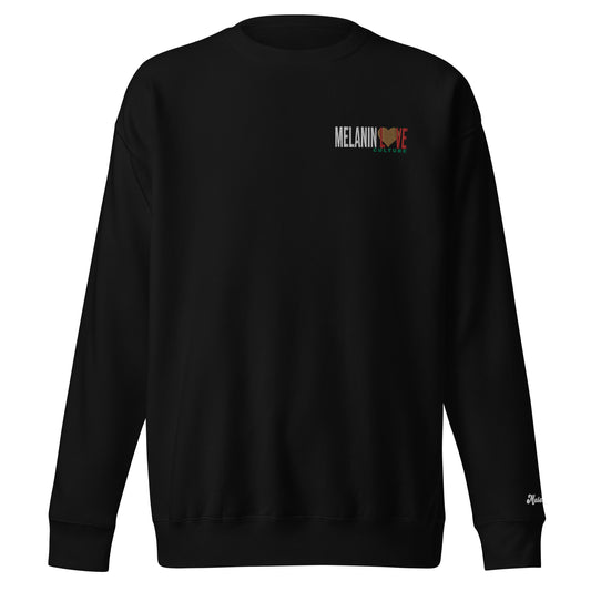 Melanin Love Culture (Ebony Heart) Embroidered - Left Chest Unisex Premium Crewneck Sweatshirt