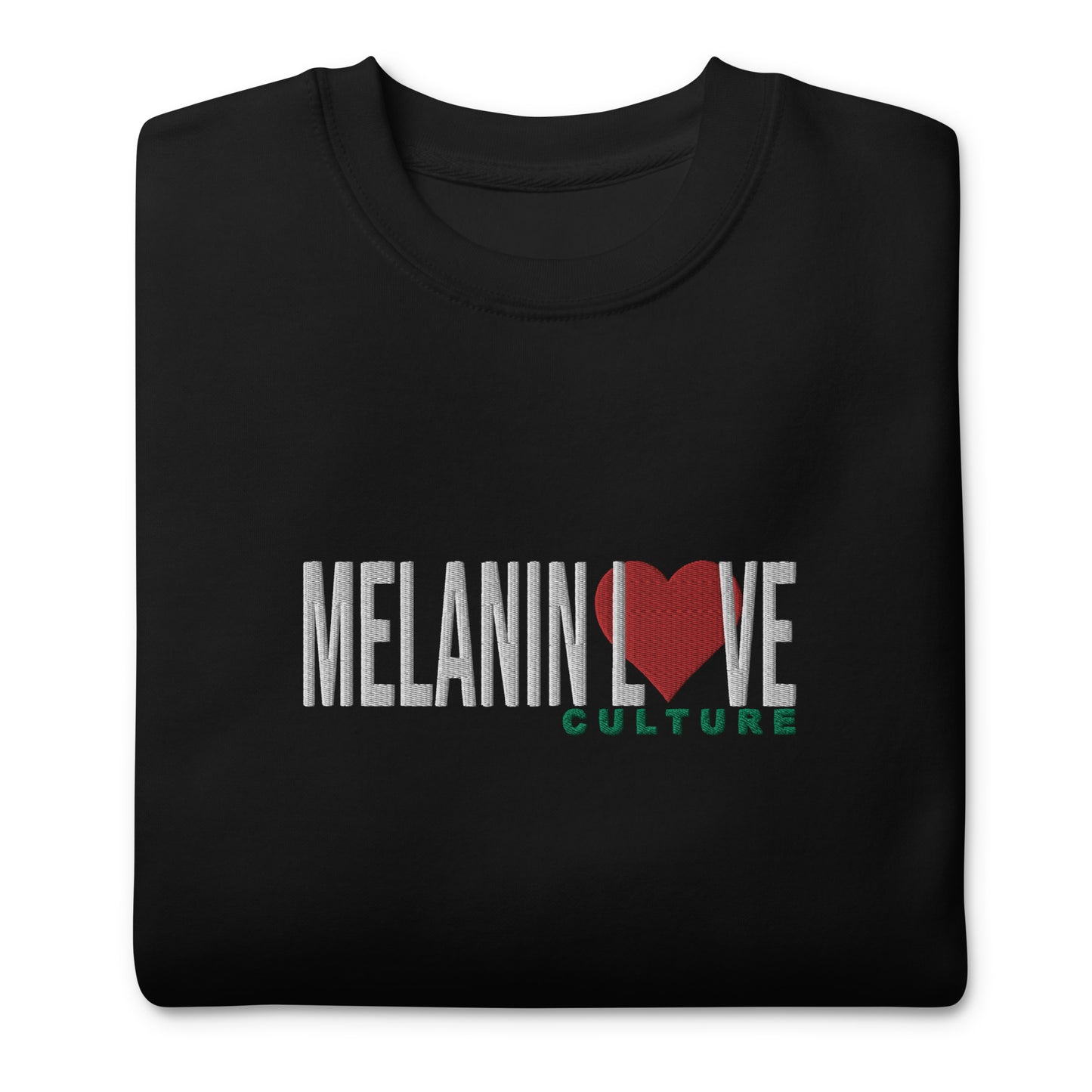 Melanin Love Culture (Red Heart) Embroidered - Large Center Chest Unisex Premium Crewneck Sweatshirt