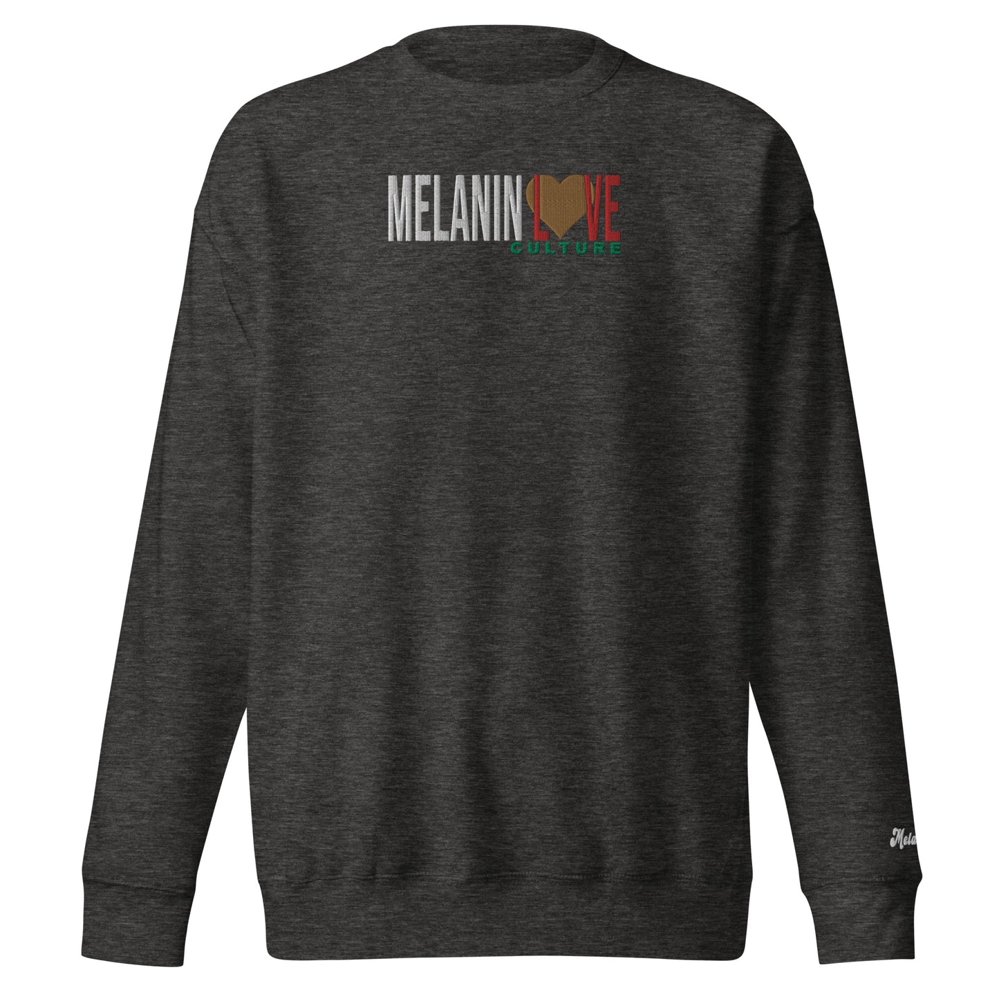 Melanin Love Culture (Ebony Heart) Embroidered - Center Chest Unisex Premium Crewneck Sweatshirts