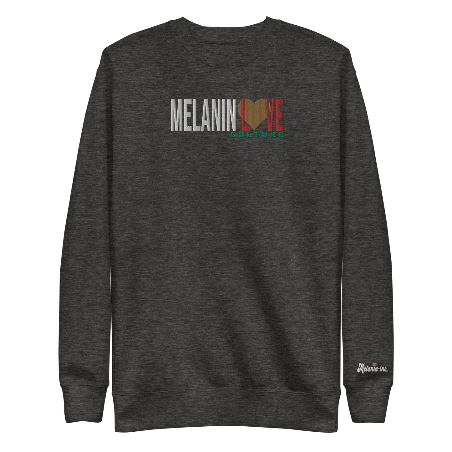 Melanin Love Culture (Ebony Heart) Embroidered - Center Chest Unisex Premium Crewneck Sweatshirts