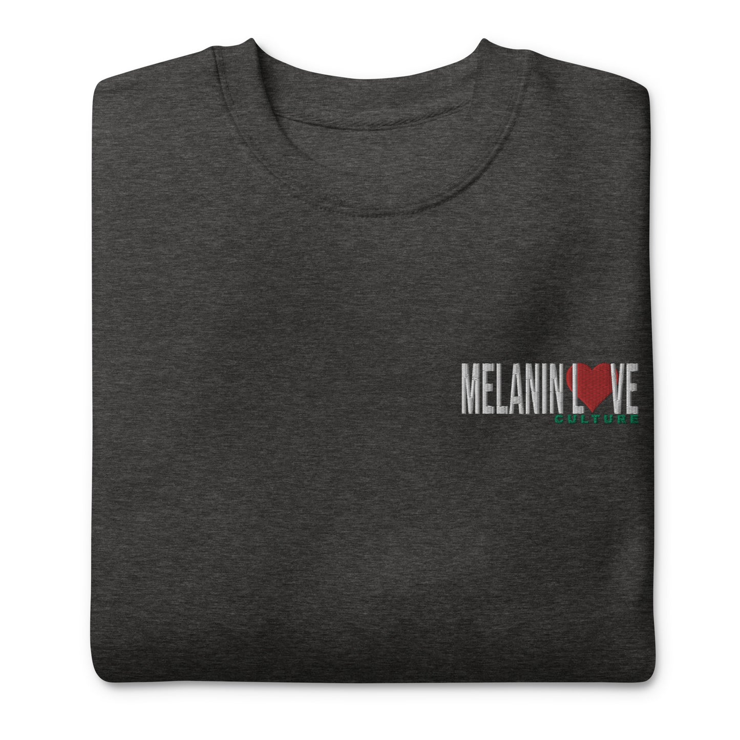 Melanin Love Culture (Red Heart) - Embroidered Left Chest Unisex Premium Crewneck Sweatshirt