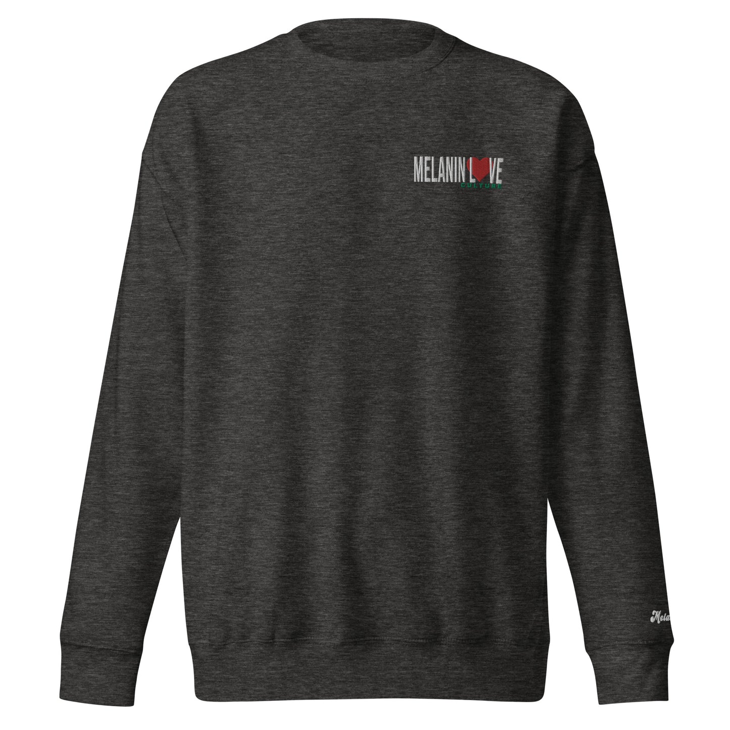 Melanin Love Culture (Red Heart) - Embroidered Left Chest Unisex Premium Crewneck Sweatshirt