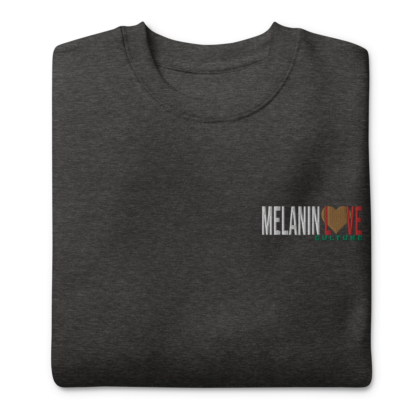 Melanin Love Culture (Ebony Heart) Embroidered - Left Chest Unisex Premium Crewneck Sweatshirt