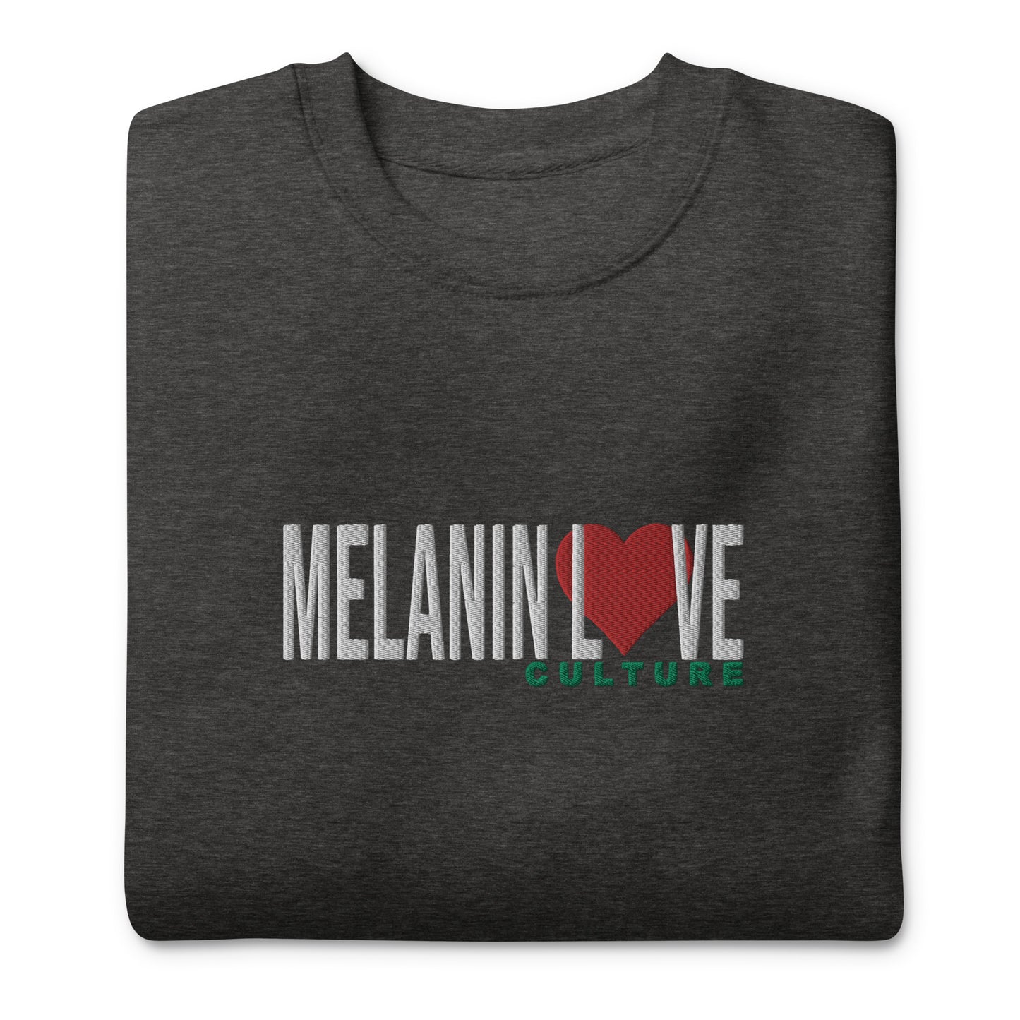 Melanin Love Culture (Red Heart) Embroidered - Large Center Chest Unisex Premium Crewneck Sweatshirt