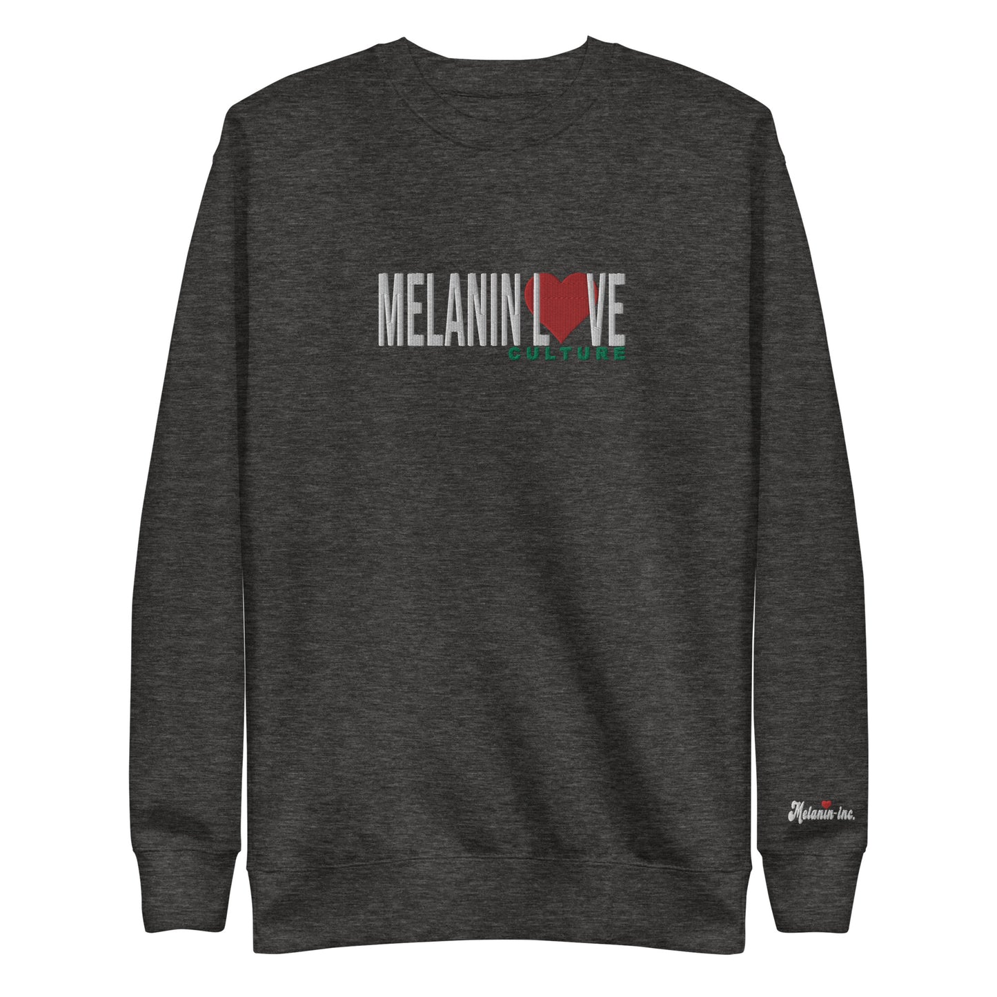 Melanin Love Culture (Red Heart) Embroidered - Large Center Chest Unisex Premium Crewneck Sweatshirt