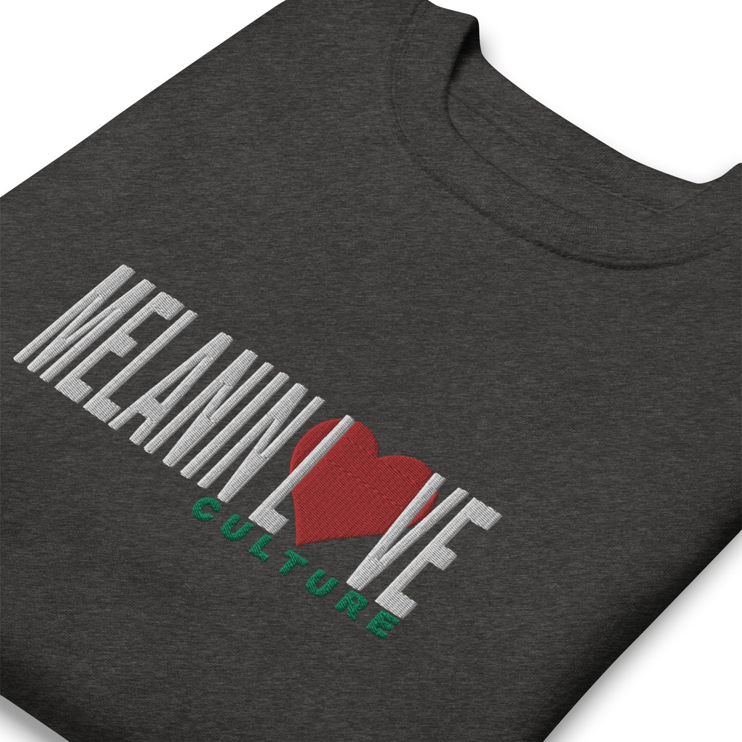 Melanin Love Culture (Red Heart) Embroidered - Large Center Chest Unisex Premium Crewneck Sweatshirt