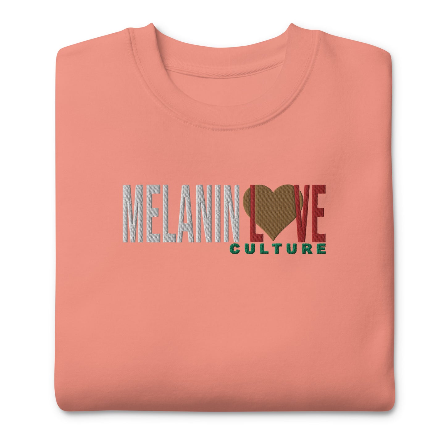 Melanin Love Culture (Ebony Heart) Embroidered - Center Chest Unisex Premium Crewneck Sweatshirts