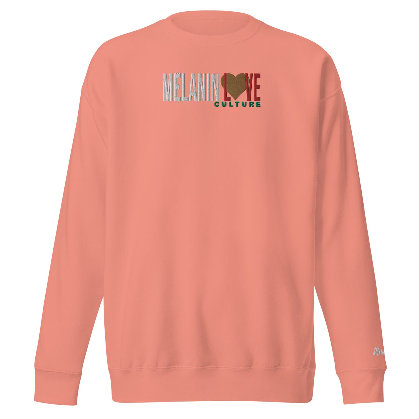 Melanin Love Culture (Ebony Heart) Embroidered - Center Chest Unisex Premium Crewneck Sweatshirts